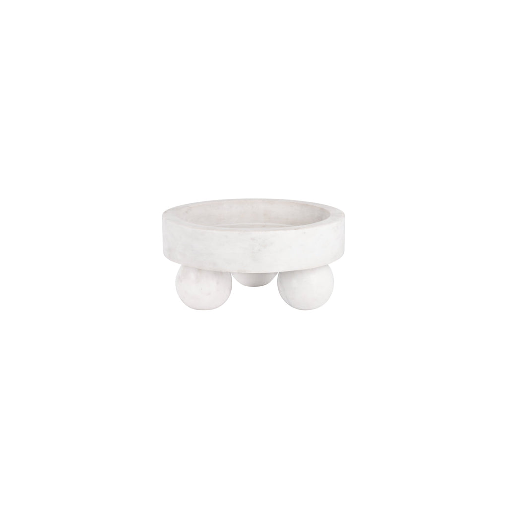 Chef Inox Serve White Marble Round Display Bowl with Large Ball Feet 250x118mm