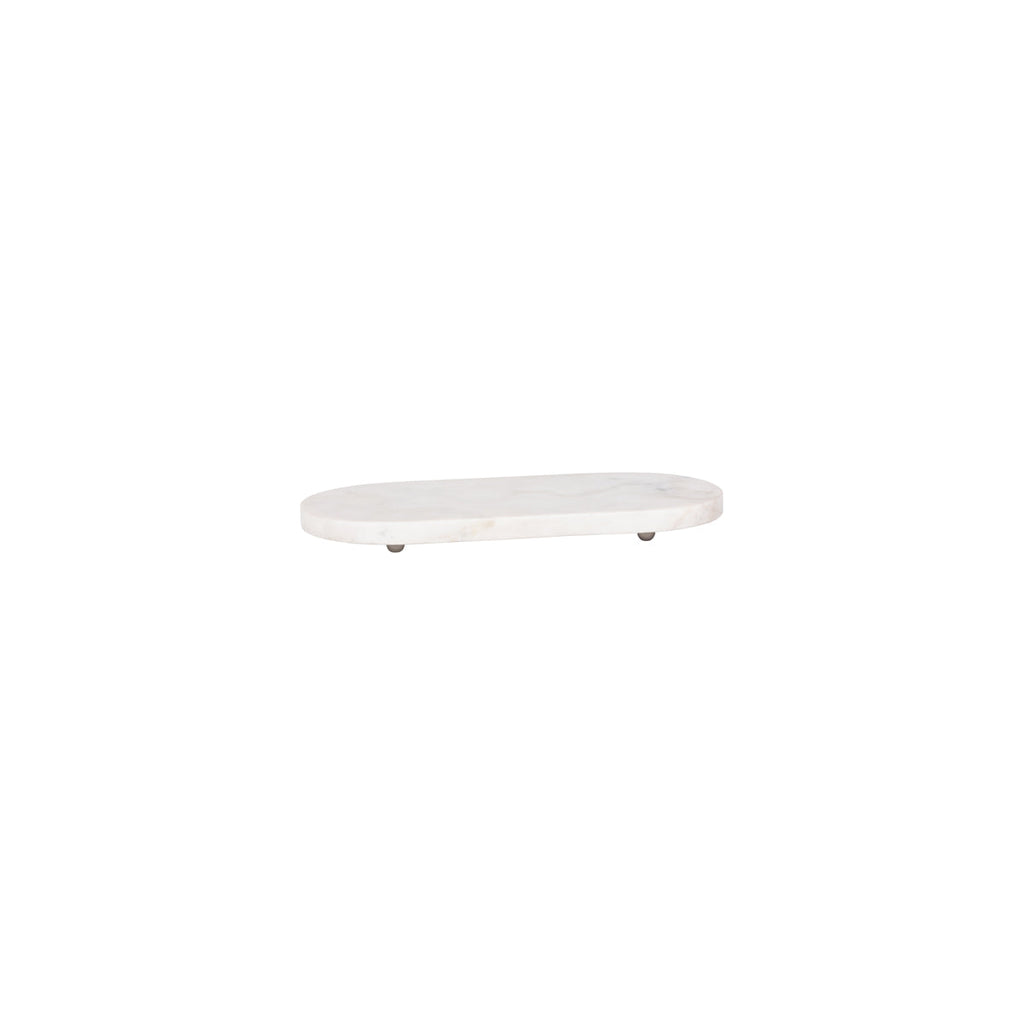 Chef Inox Serve White Marble Oval Board with Small Metal Feet 365x170mm