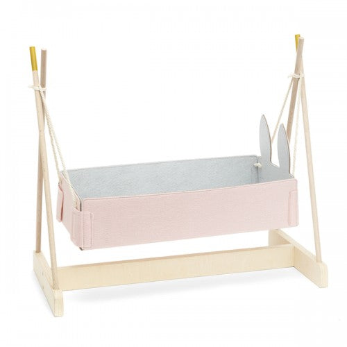 Skrallan Wooden and Felt Rabbit-Ears Rocking Cradle