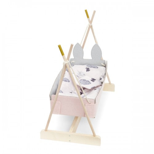 Skrallan Wooden and Felt Rabbit-Ears Rocking Cradle image 2