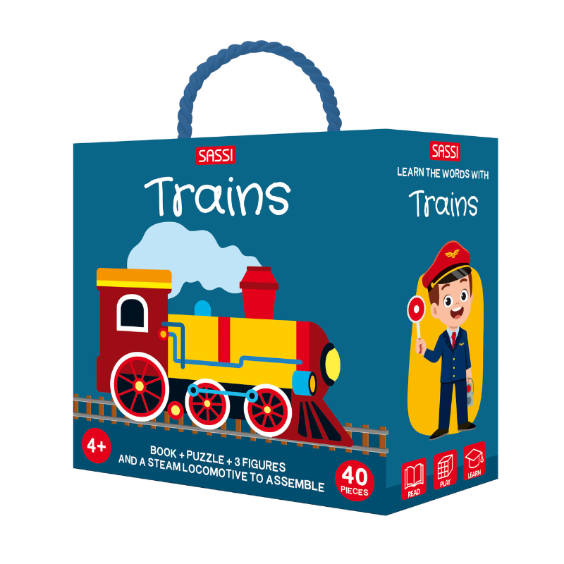 Sassi 3D Puzzle and Book Set - Learn Shapes Train, 40 pcs