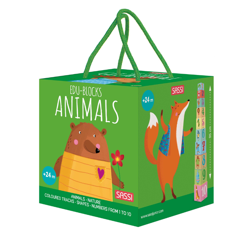 Sassi Edu Animals Stacking Blocks & Book Set, 10 pcs