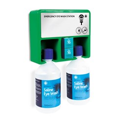 Double Eye Wash Station w/- 2 x 500ml Screw Cap Saline Bottles