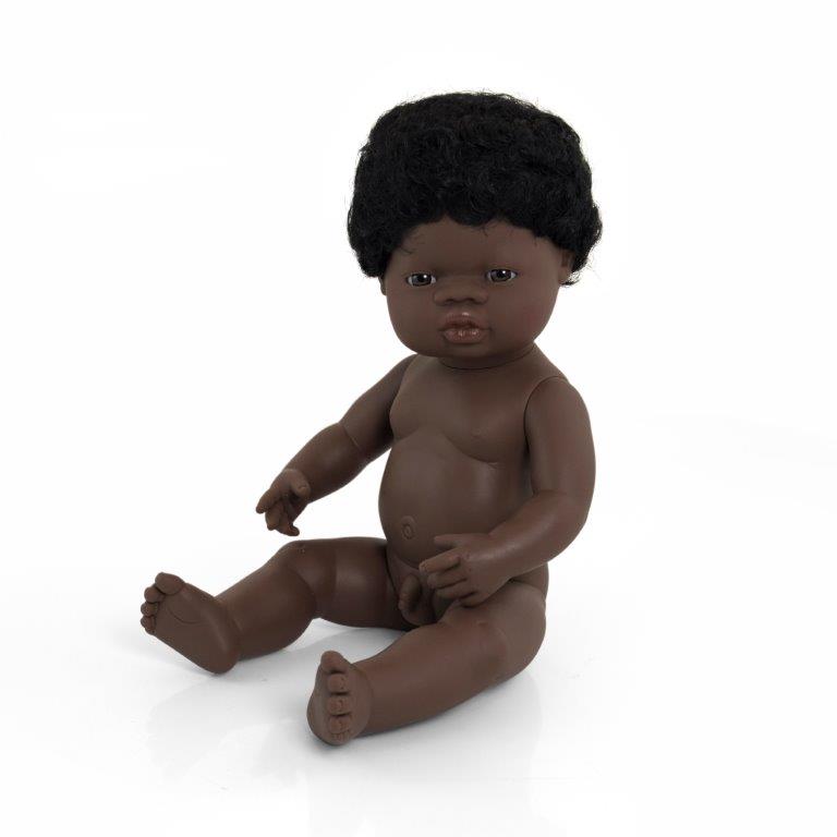 Miniland Doll - Anatomically Correct Naked African Boy, 38 cm