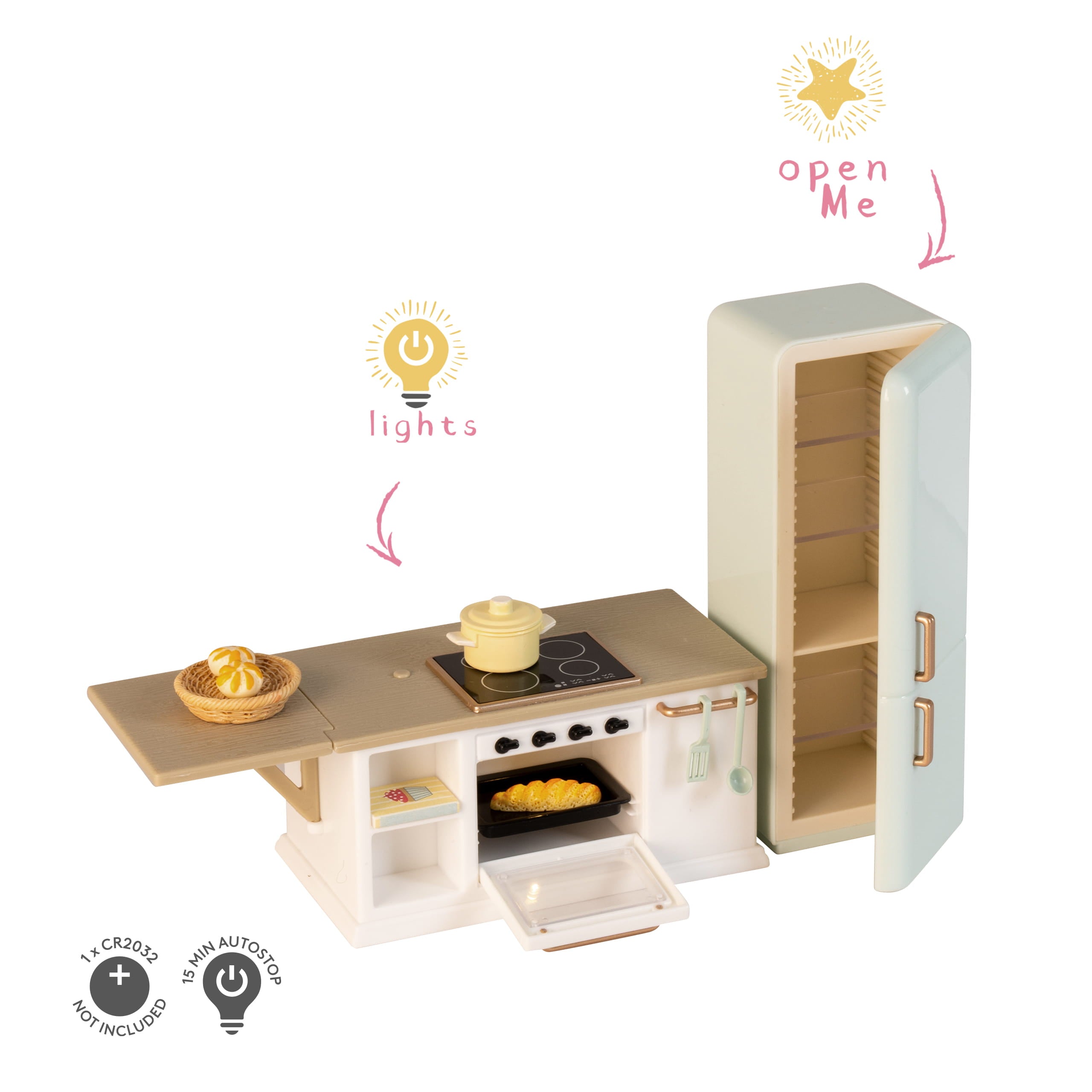 Lundby Doll House Furniture - Kitchen Fridge, Isl & with Oven & Stovetop image 5
