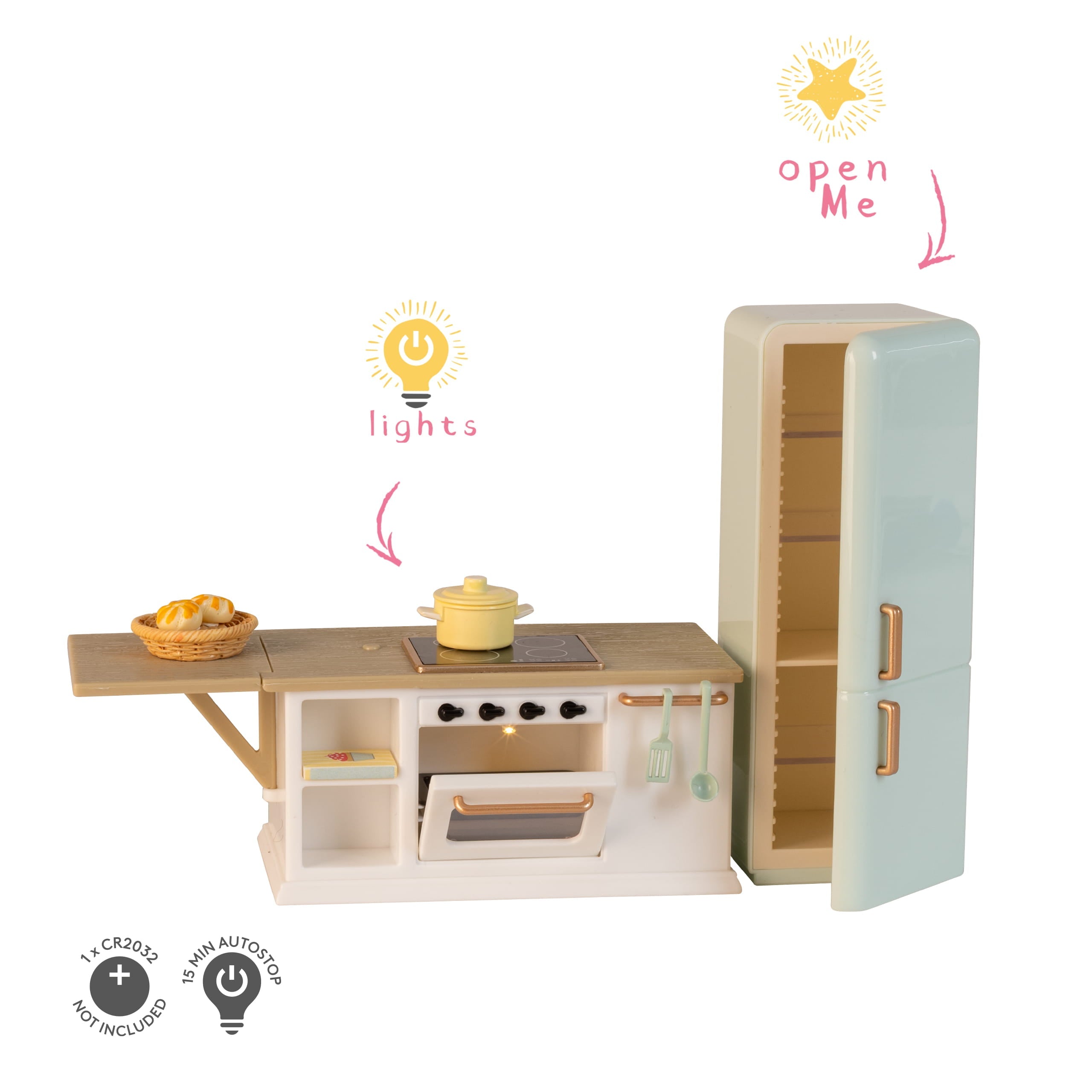 Lundby Doll House Furniture - Kitchen Fridge, Isl & with Oven & Stovetop image 2