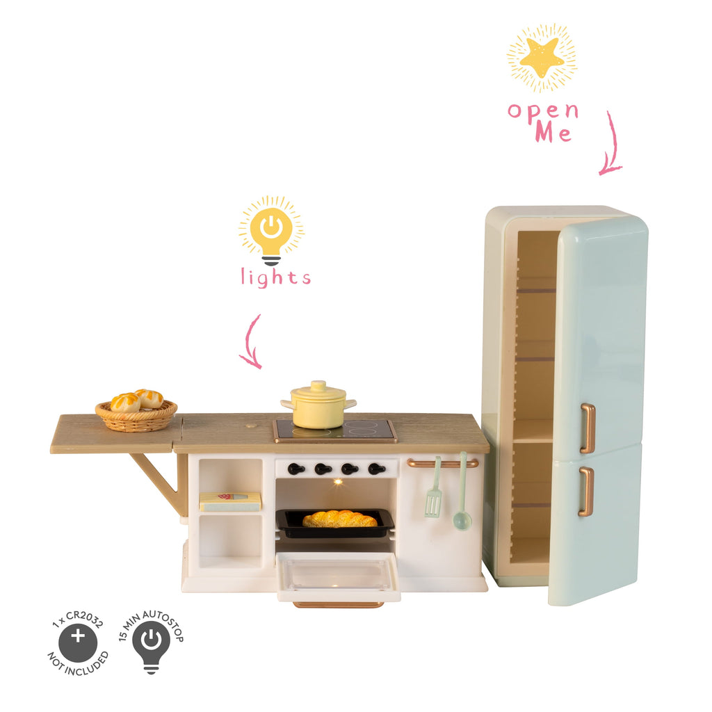 Lundby Doll House Furniture - Kitchen Fridge, Isl & with Oven & Stovetop image 3