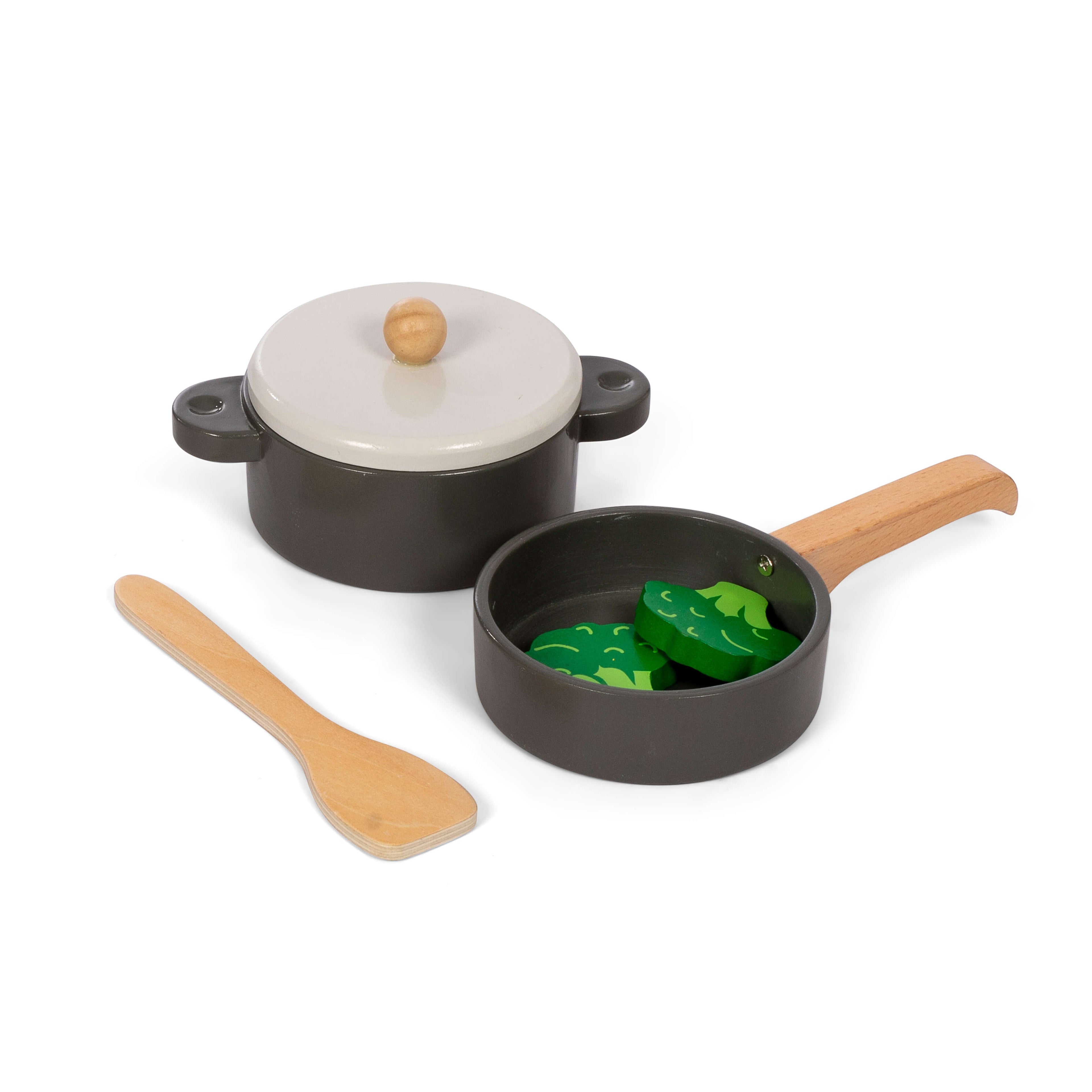 MamaMemo Wooden Food - Pot and Pan Set, 6 pcs