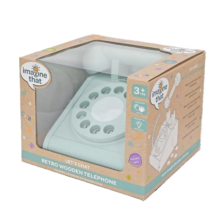Imagine That Wooden Rotary Telephone, Aqua Green image 5
