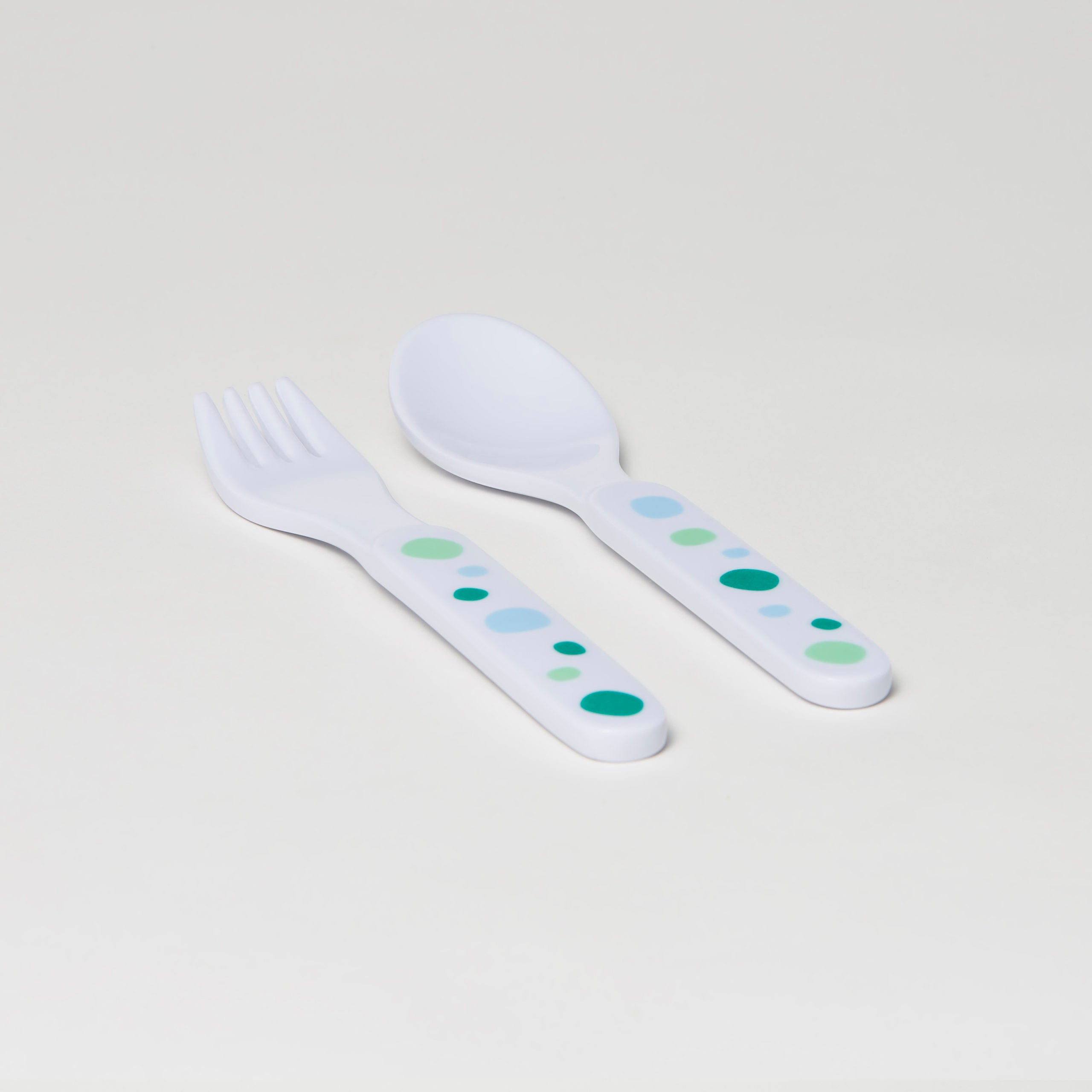 Baby Barel Green Polka Dot Melamine Cutlery Set