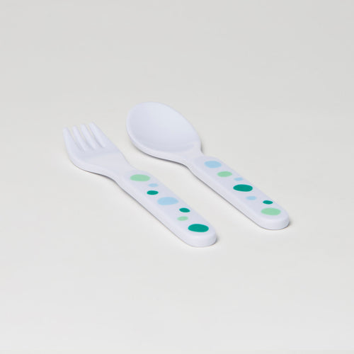 Baby Barel Green Polka Dot Melamine Cutlery Set