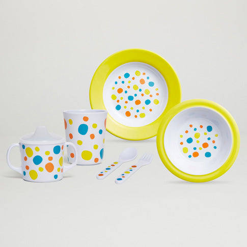 Barel Junior Yellow Polka Dot Matching Melamine Set (5 Piece Set)