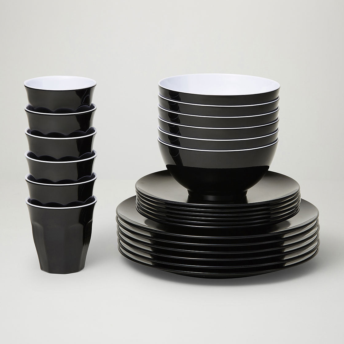 Barel Classic Black Melamine Dinner Set (24 Piece)