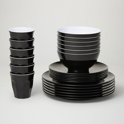 Barel Classic Black Melamine Dinner Set (24 Piece)