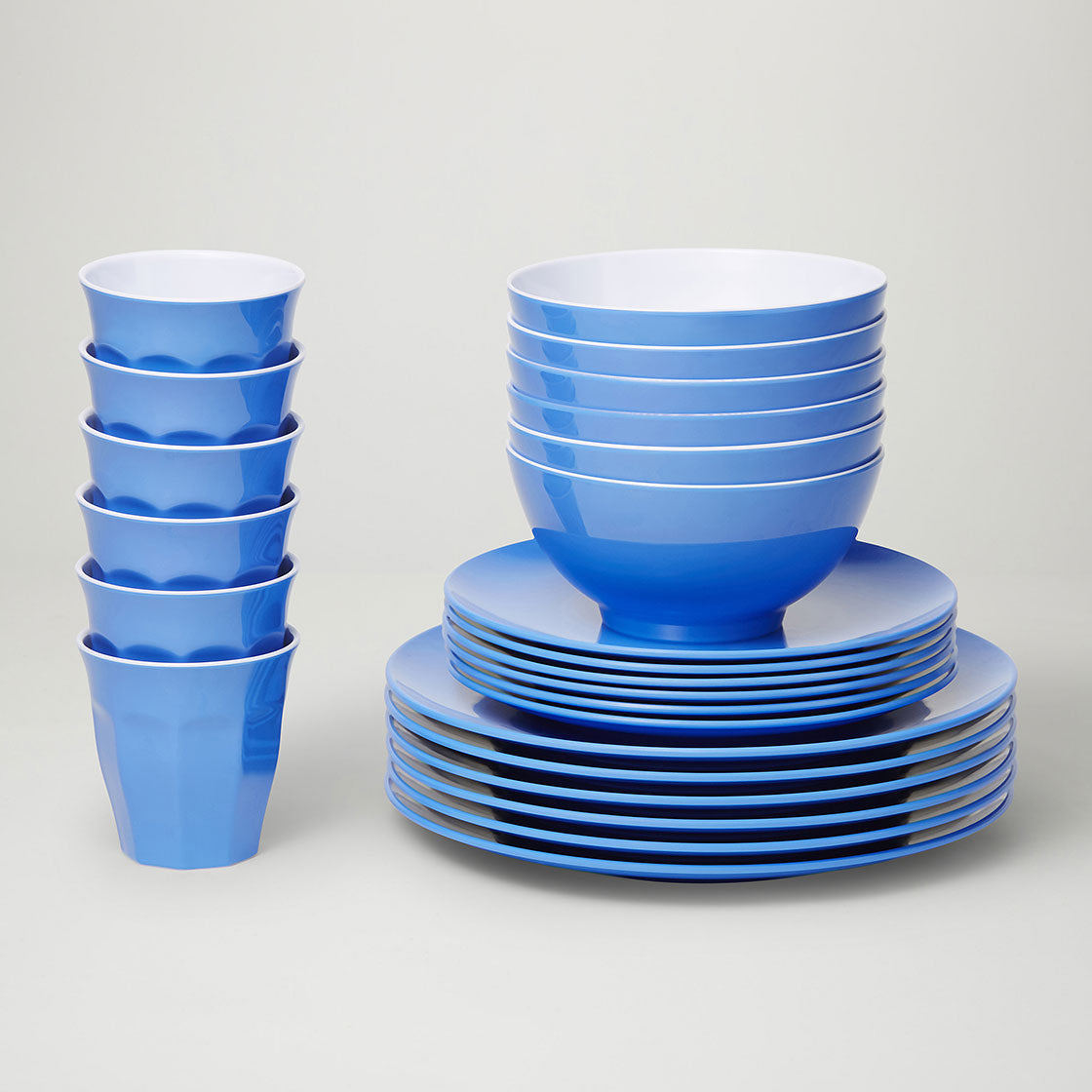 Barel Classic Cornflower Blue Melamine Dinner Set (24 Piece)