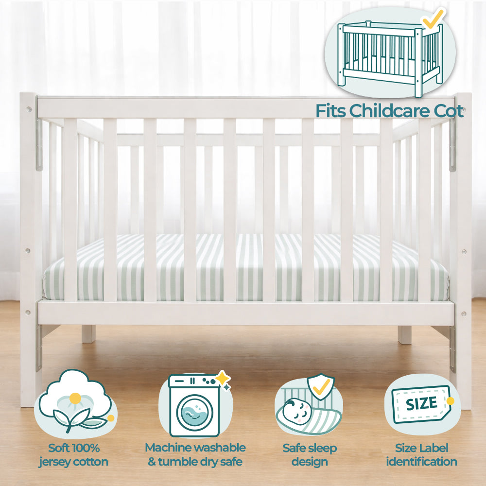Imagine That Sage Stripe Mini Cot Fitted Sheet Set image 2