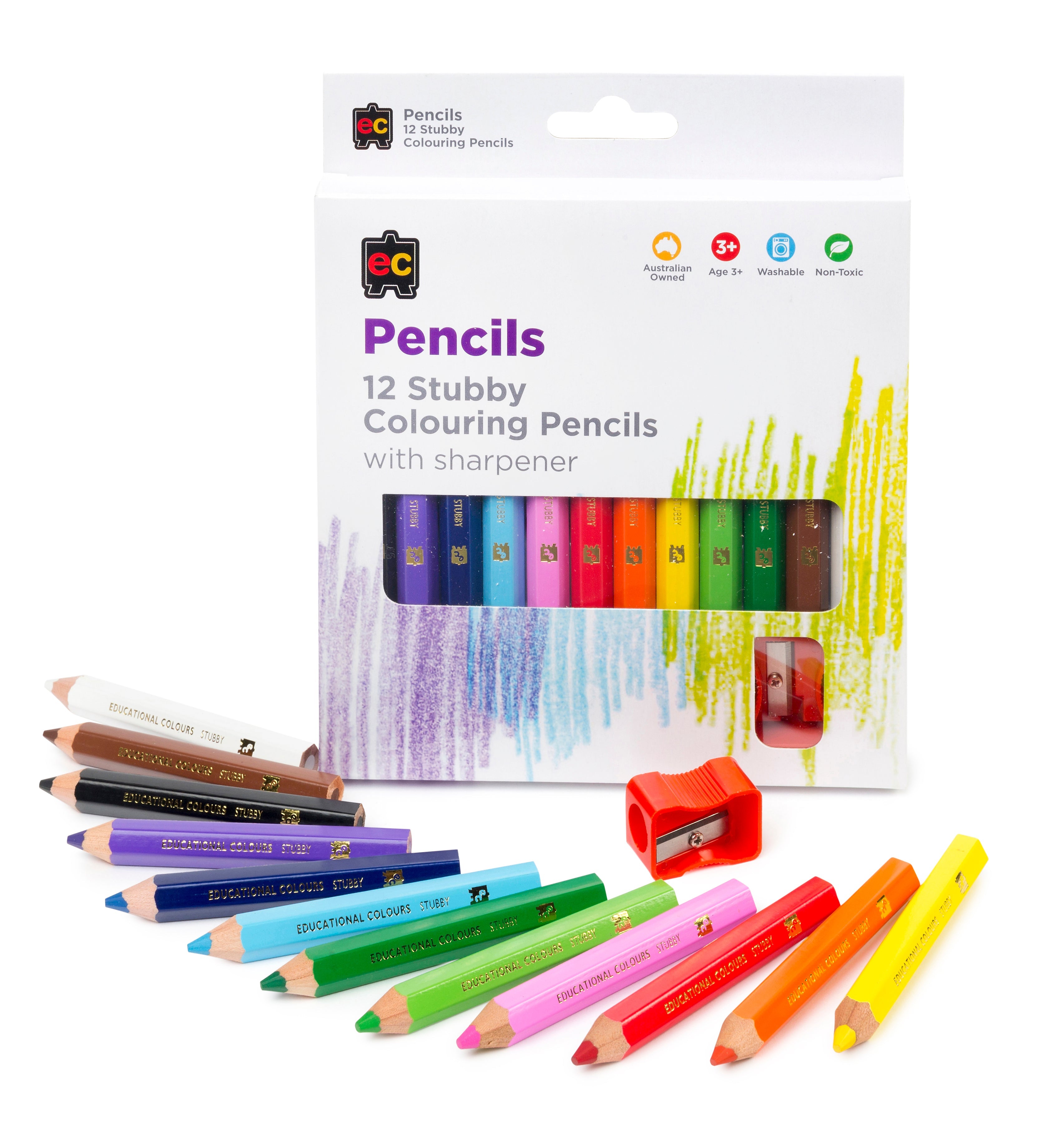 Jumbo Stubby Colouring Pencils Pack 12 & Sharpener