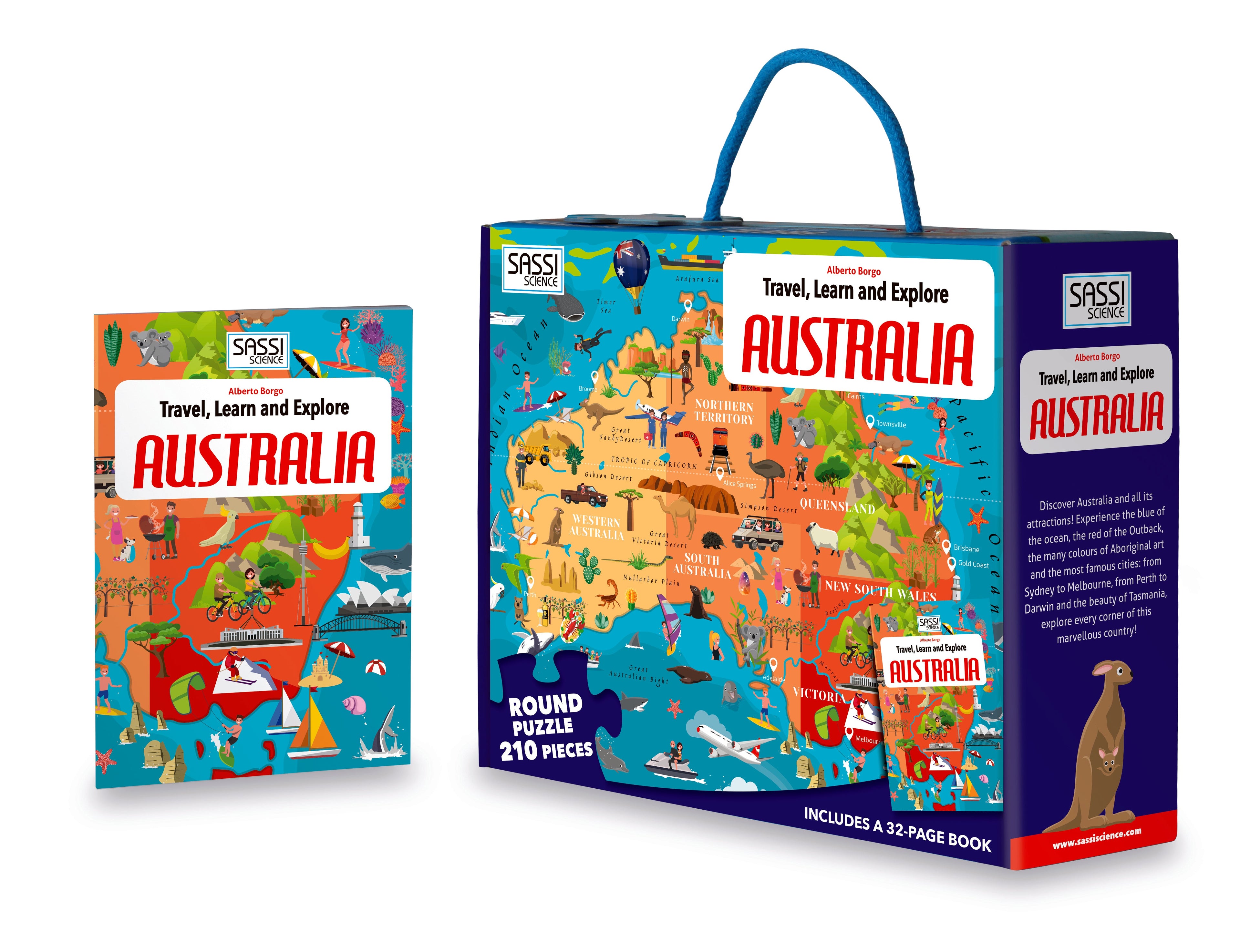 Sassi Travel, Learn and Explore - Puzzle and Book Set - Australia, 210 pcs