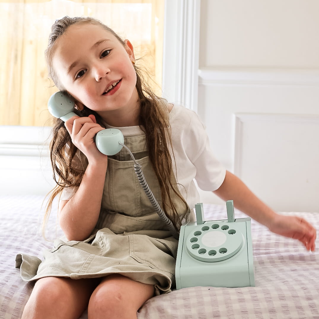 Imagine That Wooden Rotary Telephone, Aqua Green image 2