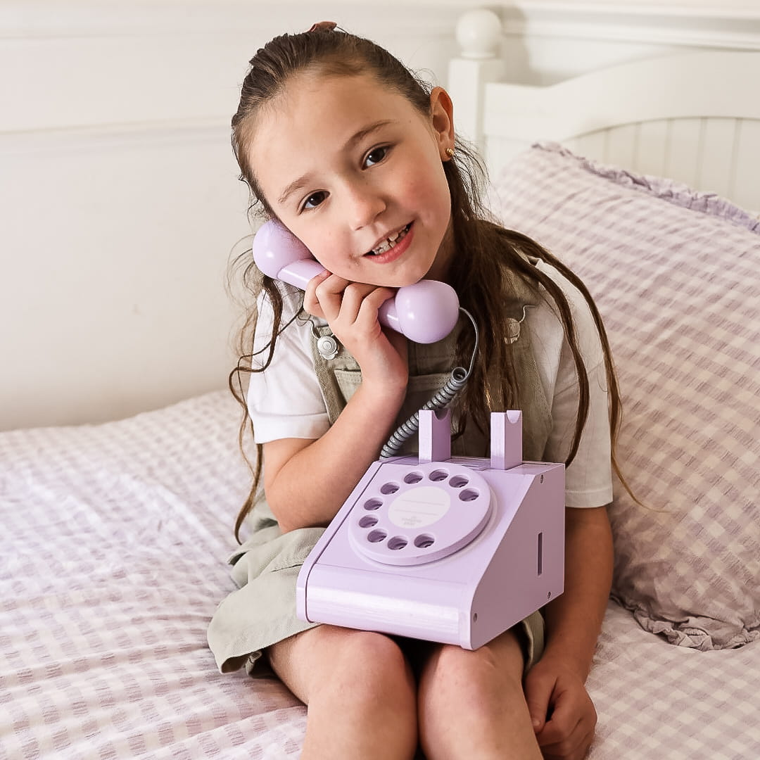 Imagine That Wooden Rotary Telephone, Lavender image 2
