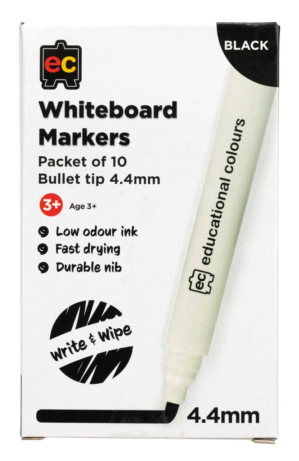EC Whiteboard Markers 4.4mm Bullet Black Pack of 10