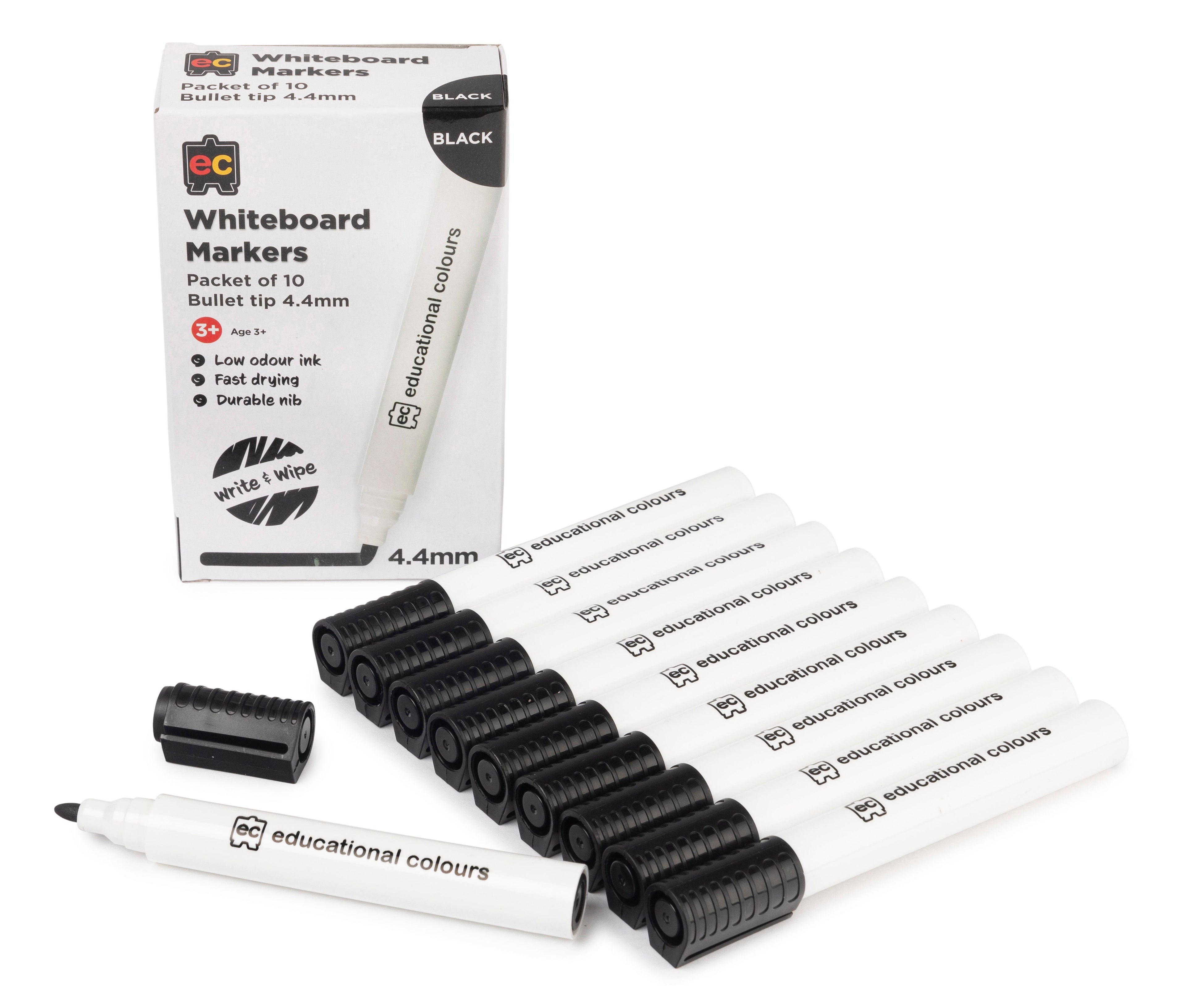 EC Whiteboard Markers 4.4mm Bullet Black Pack of 10 image 2