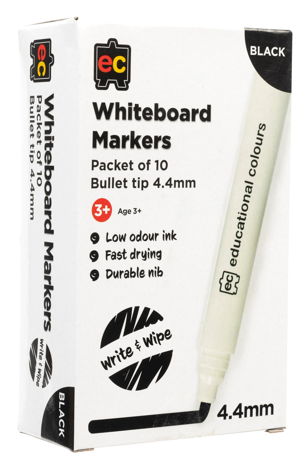EC Whiteboard Markers 4.4mm Bullet Black Pack of 10 image 3