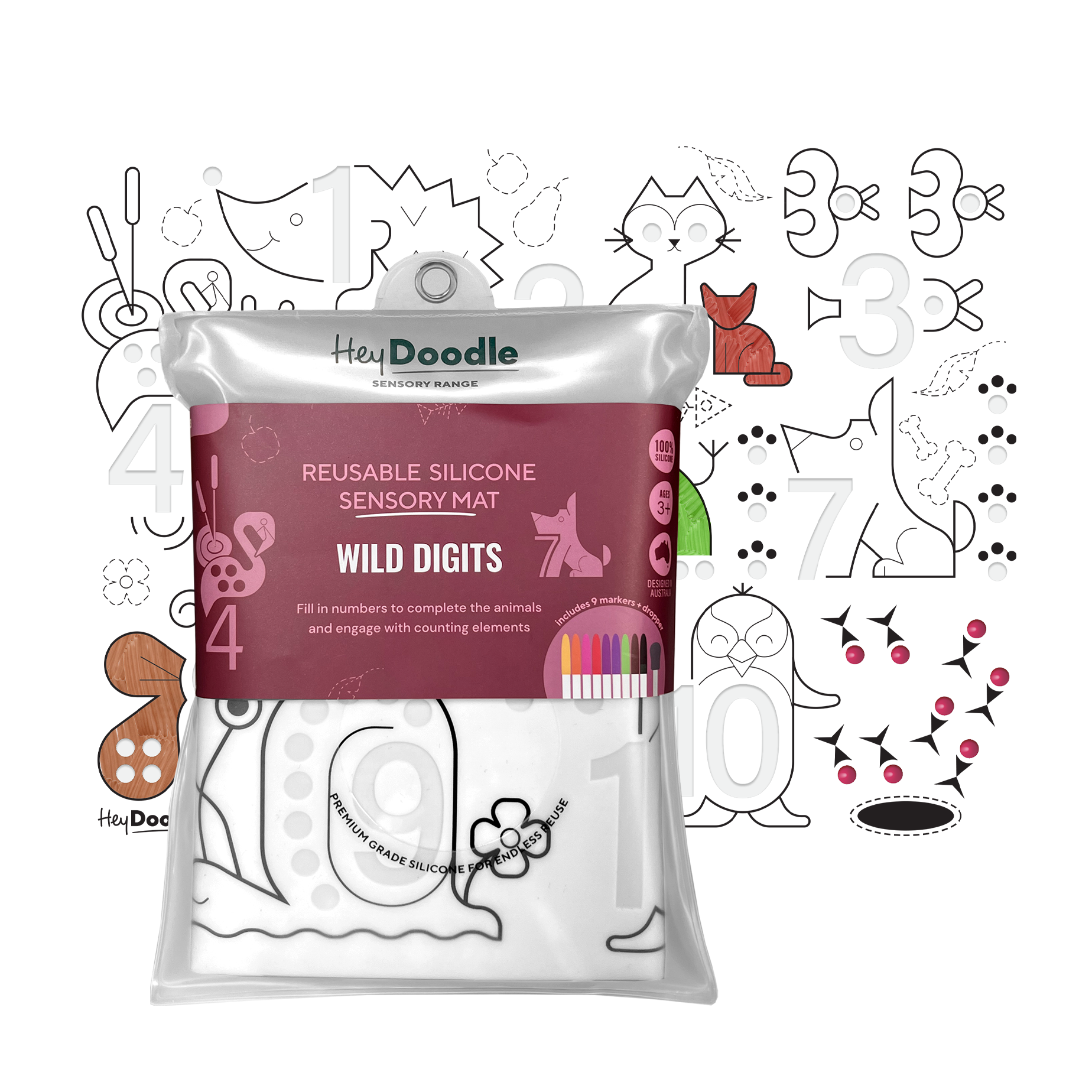 HeyDoodle - Sensory Colouring & Doodle Mat -  Wild Digits