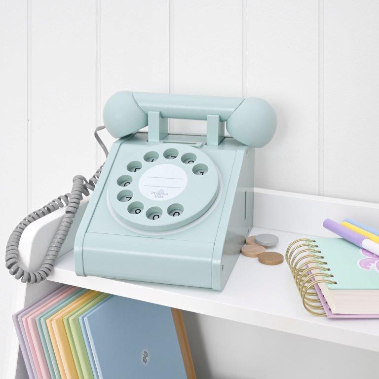 Imagine That Wooden Rotary Telephone, Aqua Green image 3