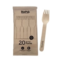 BioPak BioCutlery Wooden Fork - 16cm (20 Pack)