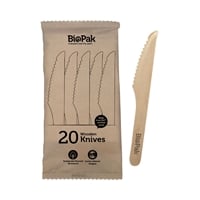 BioPak BioCutlery Wooden Knife - 16cm (20 Pack)