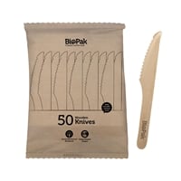 BioPak BioCutlery Wooden Knife - 16cm (50 Pack)