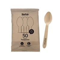 BioPak BioCutlery Wooden Teaspoon - 16cm (50 Pack)