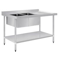 Vogue Double Bowl Sink R/H Drainer - 1500mm 90mm Drain
