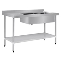 Vogue Double Bowl Sink L/H Drainer - 1500mm 90mm Drain
