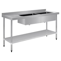 Vogue Double Bowl Sink L/H Drainer - 1800mm 90mm Drain